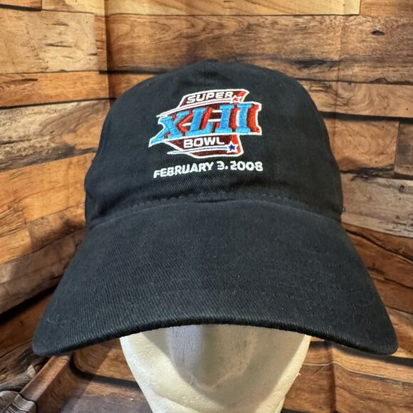 Super Bowl XLII Hat Cap Black Adjustable Strap Back NFL February 3, 2008 Cotton - Picture 1 of 8